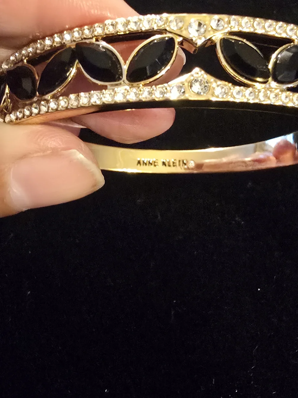 Anne Klein Jet & Crystal Navette Hinge Bangle Bracelet